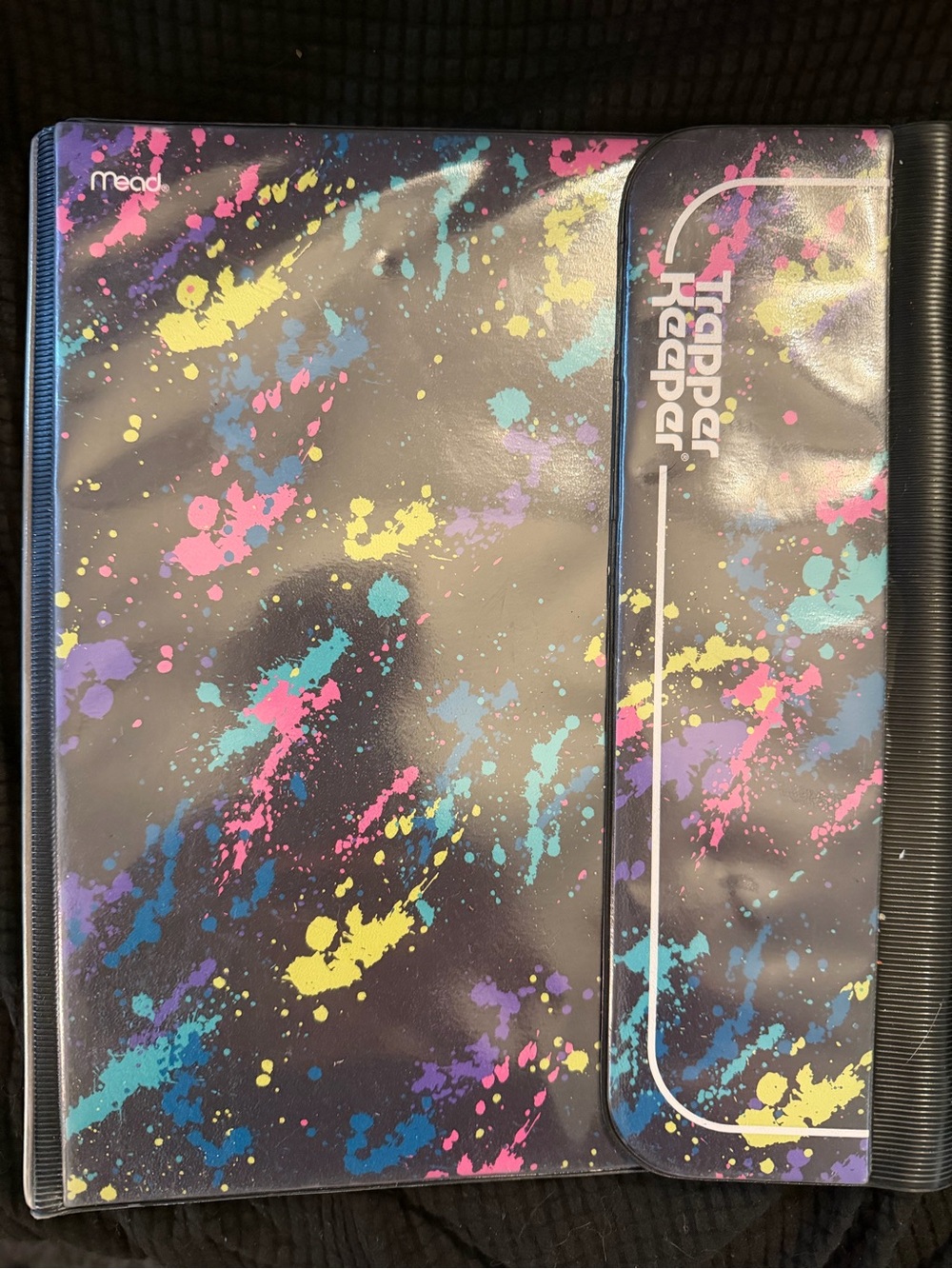 Trapper Keeper Binder Sleeve — Black with Pink, Yellow, Blue, Purple Splatter